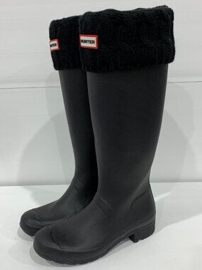 Hunter Original Tall Waterproof Rain Boot with Fleece Socks Black Size 8